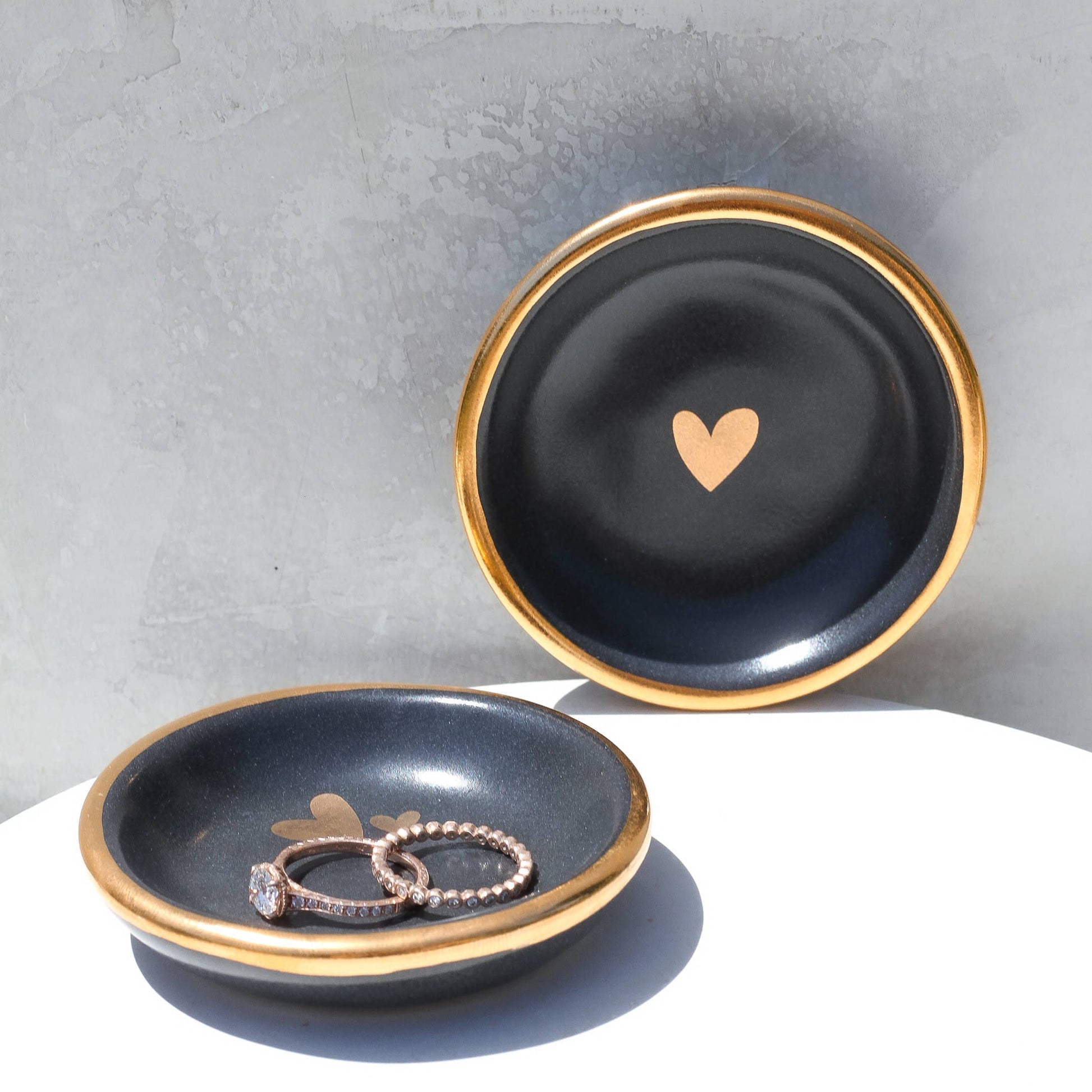 Black Heart Ring Dish | Handmade Pottery with Gold Apricity Ceramics