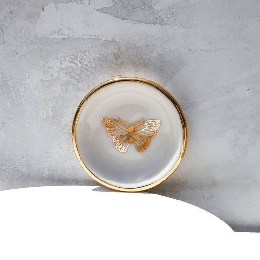 Gold Butterfly Ring Dish | Handmade Pottery Trinket Holder Apricity Ceramics