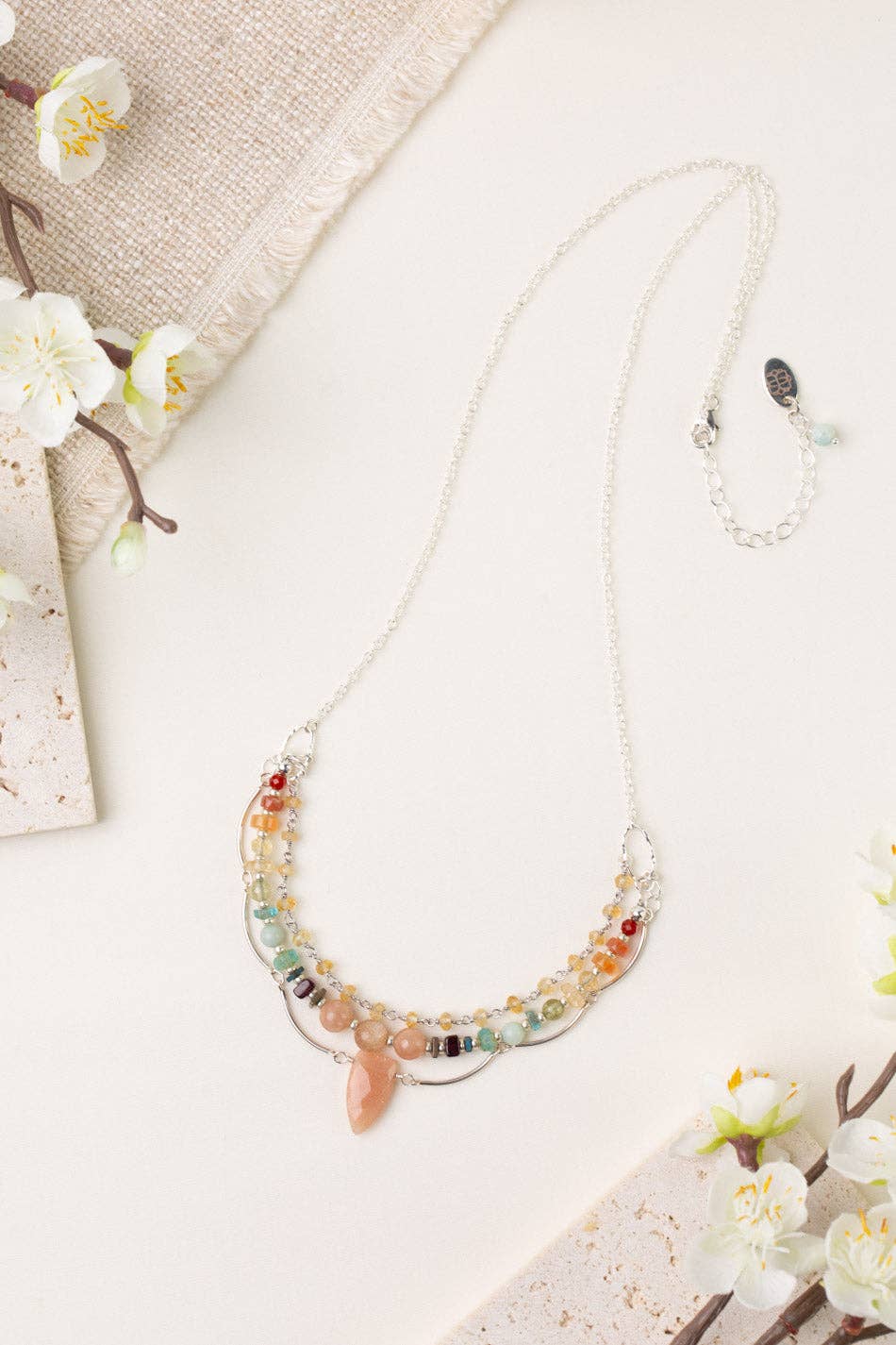 Necklace Gentle Breeze 21-23" Peach Moonstone, Carnelian, Apatite Multistrand