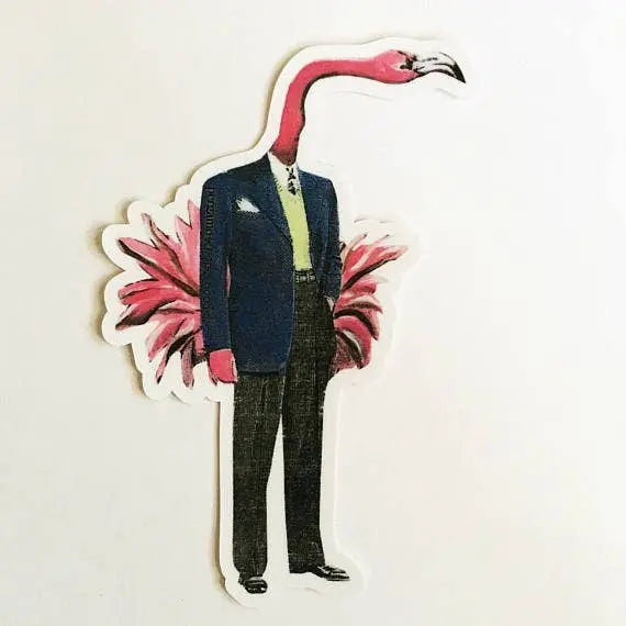 Flamingo Man Vintage Suit Sticker Pergamo Paper Goods