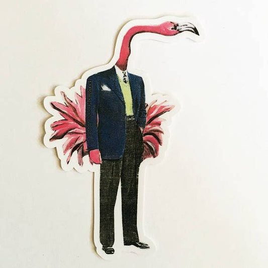 Flamingo Man Vintage Suit Sticker
