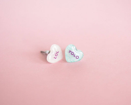 Valentine Candy Heart Earrings: Lol + Yolo