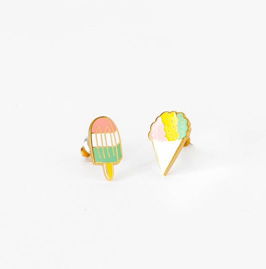 Sno Cone and Popsicle Earrings - Gold Summer Statement Studs