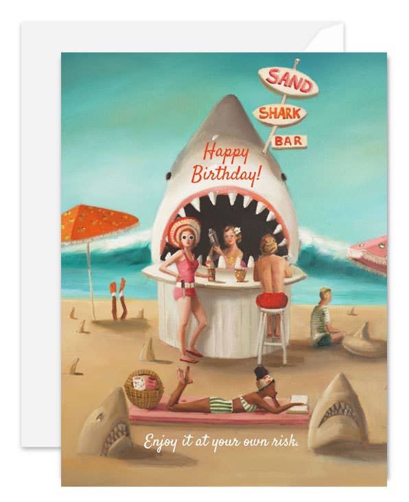 Sand Shark Bar Happy Birthday Card JANET HILL STUDIO