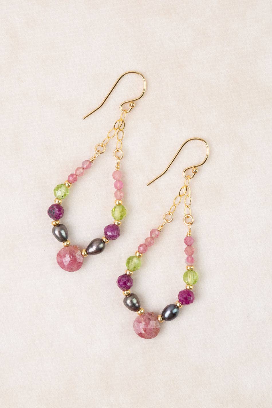 Persephone Freshwater Pearl, Ruby, Peridot Statement Earrings