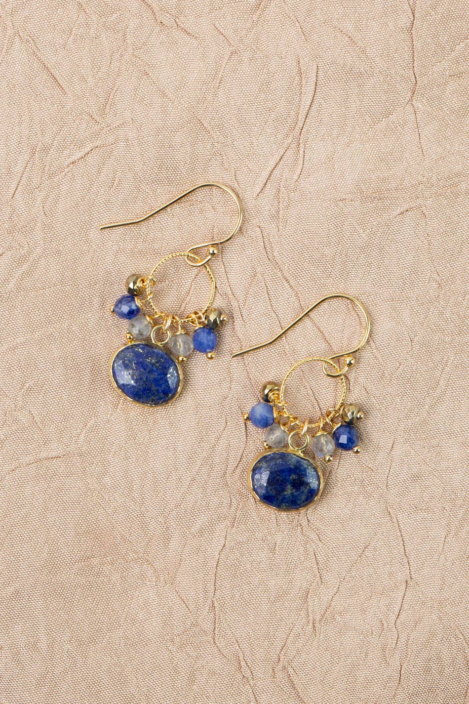 Blue Moon Lapis Lazuli, Labradorite, Pyrite, Sodalite Cluster Earrings Anne Vaughan Designs Jewelry