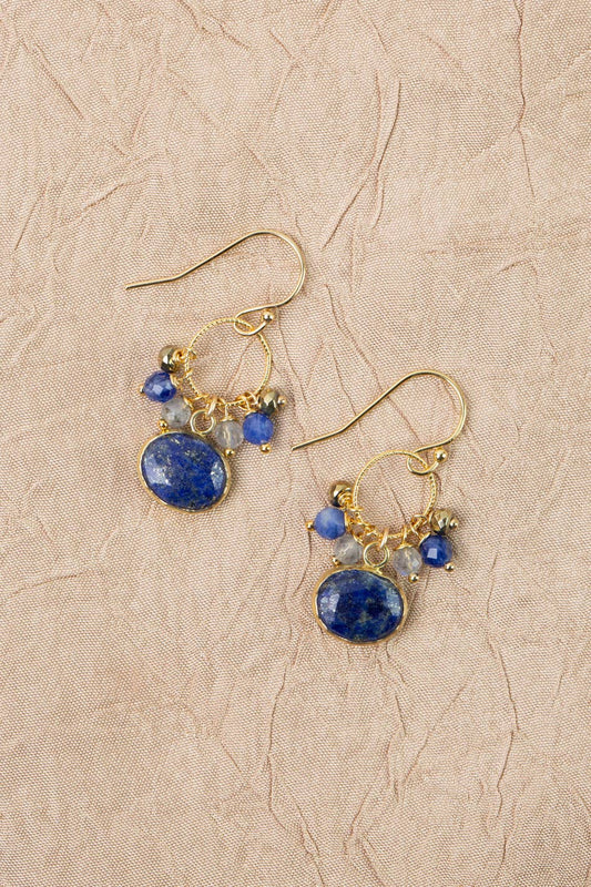Blue Moon Lapis Lazuli, Labradorite, Pyrite, Sodalite Cluster Earrings Anne Vaughan Designs Jewelry