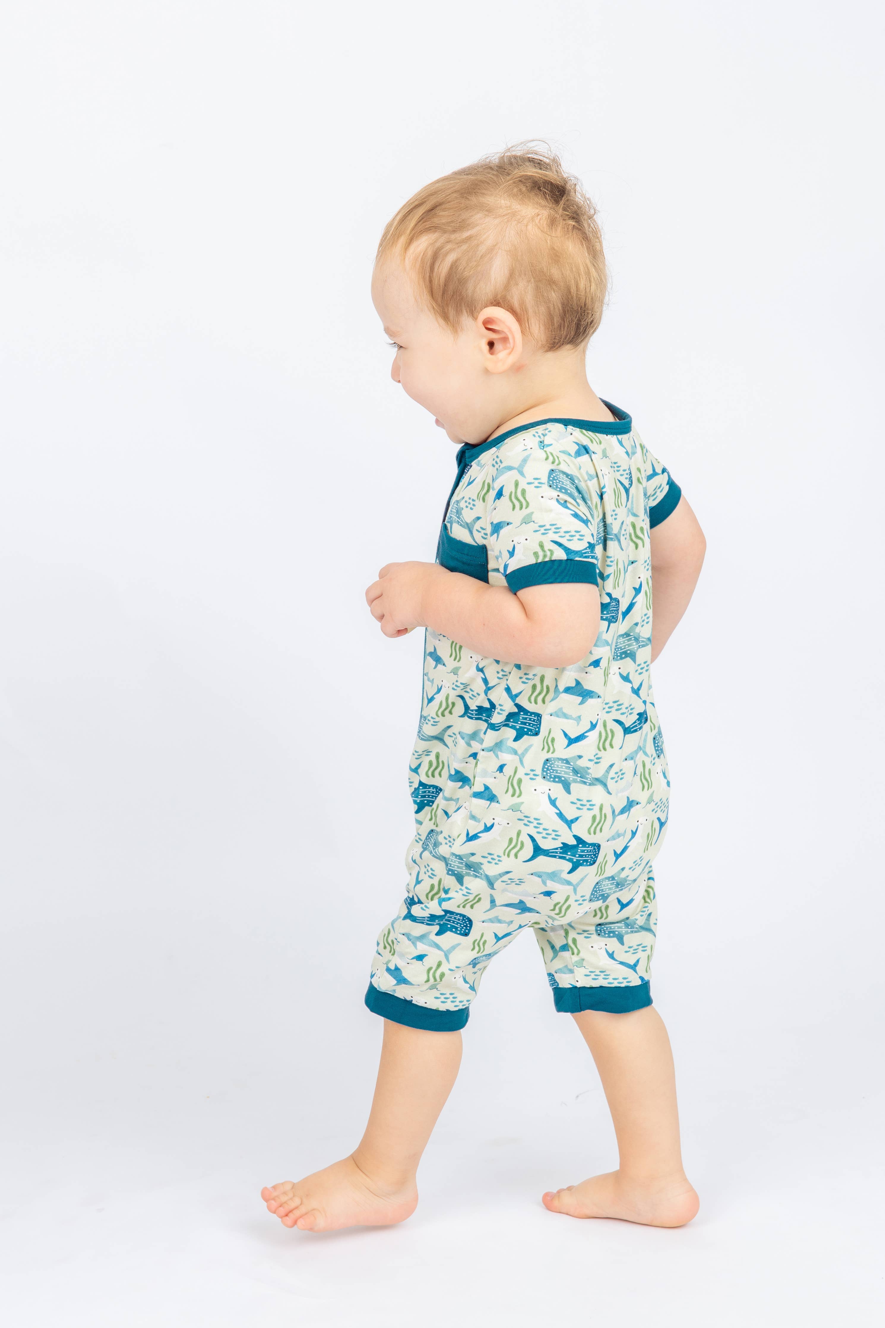 Shark Friends Bamboo Baby Shortie Romper Jumpsuit Emerson and Friends