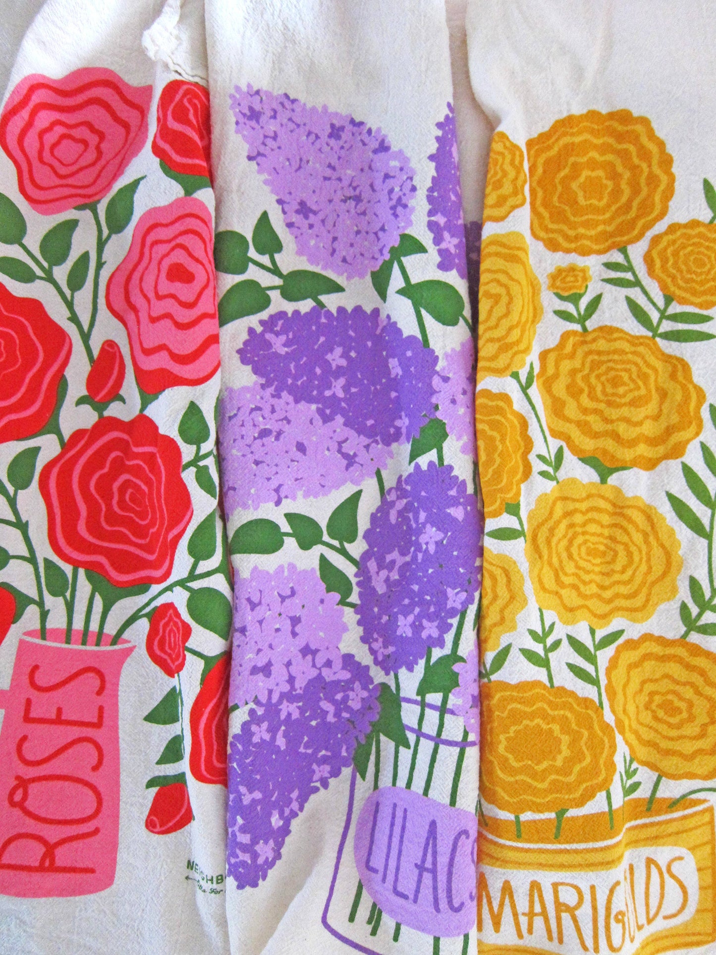 EDIBLE FLOWERS (Rose, Lilac, Marigold) - Tea Towel Set of 3