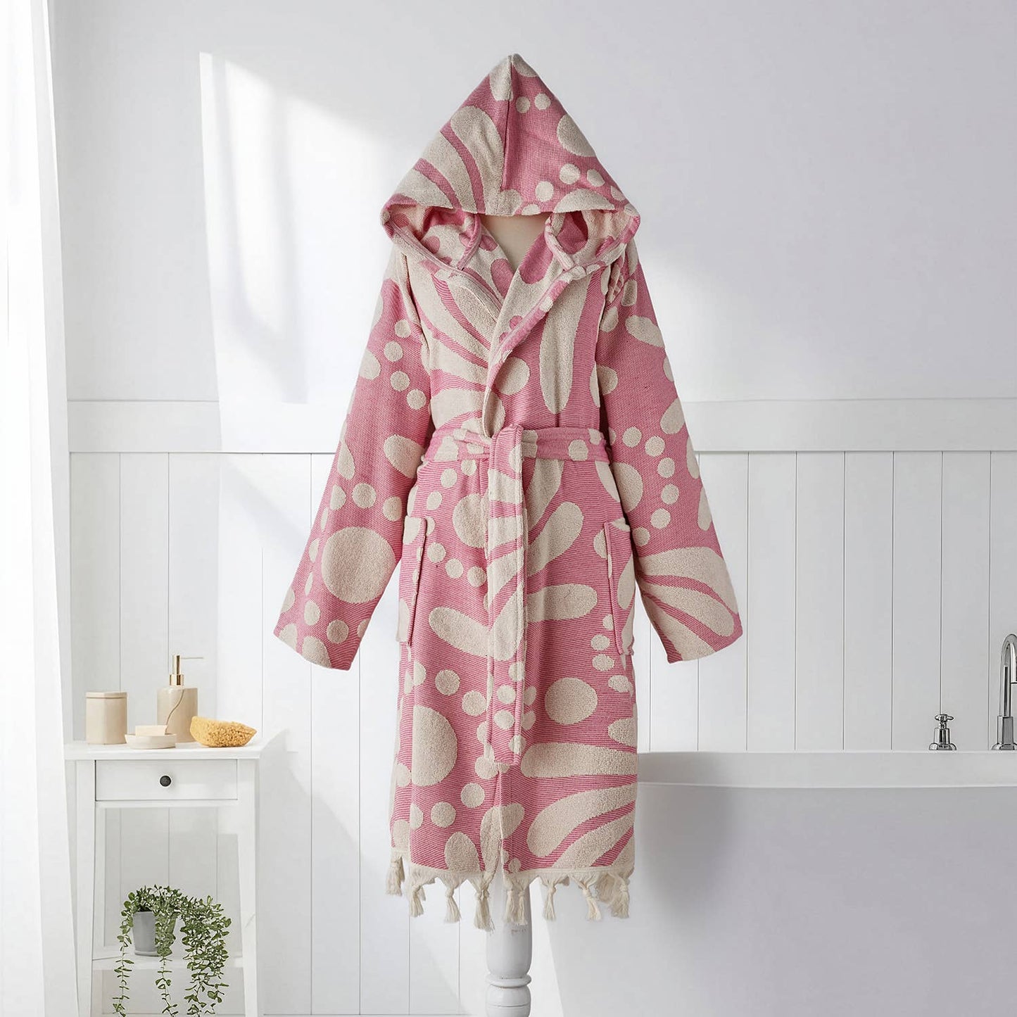 Pink Swirl Bathrobe Turkish Cotton Quick dry Resort Robe Kikoya