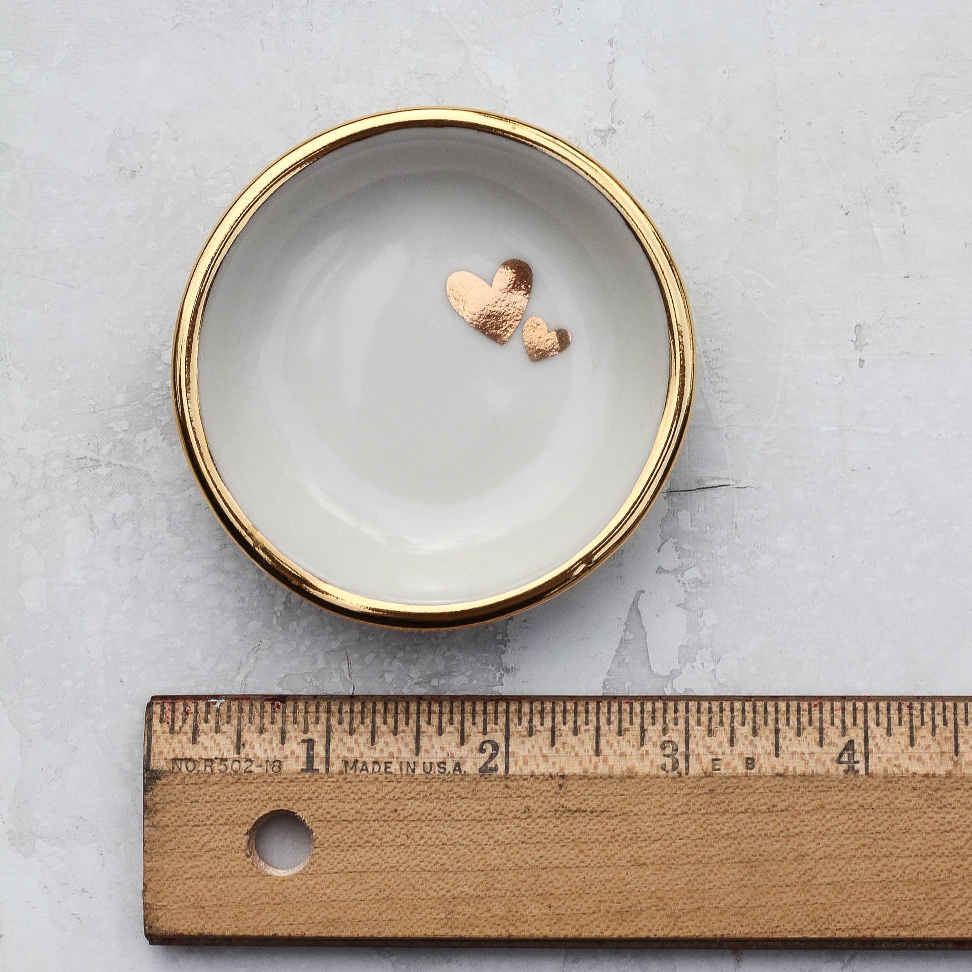 Double Heart Ring Dish | Handmade pottery with Gold Apricity Ceramics
