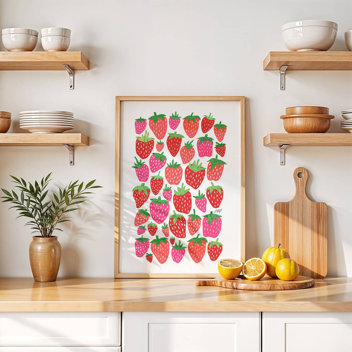 Strawberries Illustration Collage - Art Print