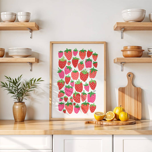Strawberries Illustration Collage - Art Print