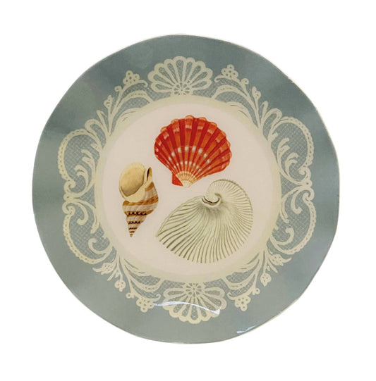 Wavy Round Enamel Tray - Sea Shells