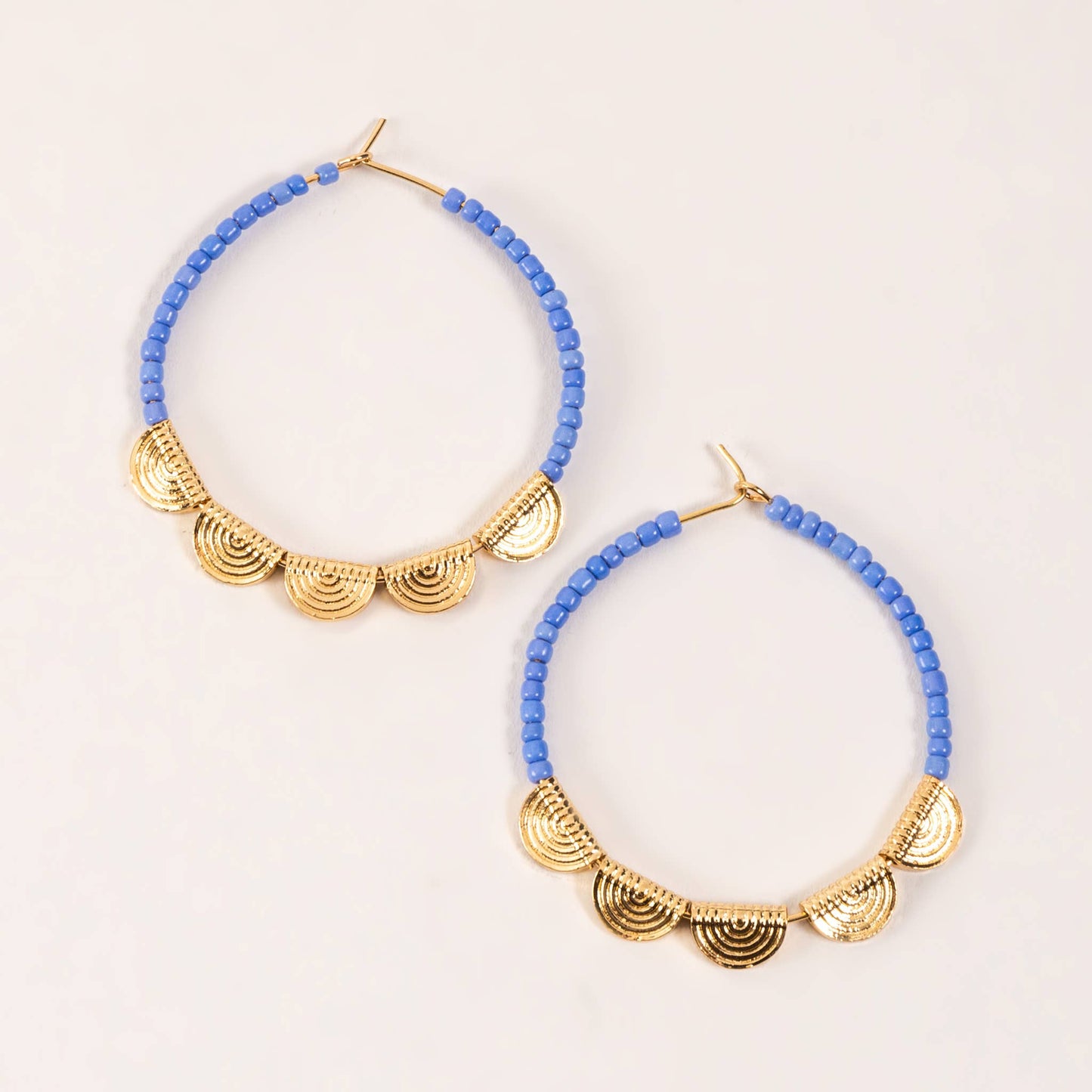 Earrings Hoop Blue & Gold Bead Filigree Hoop Earrings