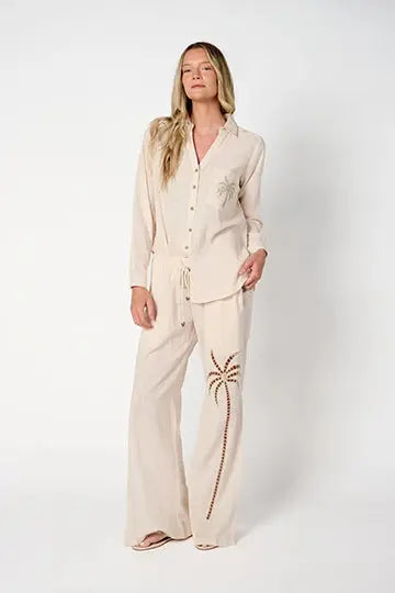 Palm Embroidered Pants