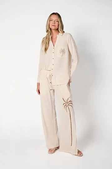 Palm Embroidered Pants