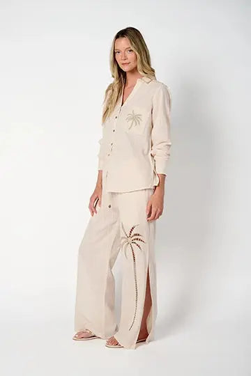 Palm Embroidered Pants