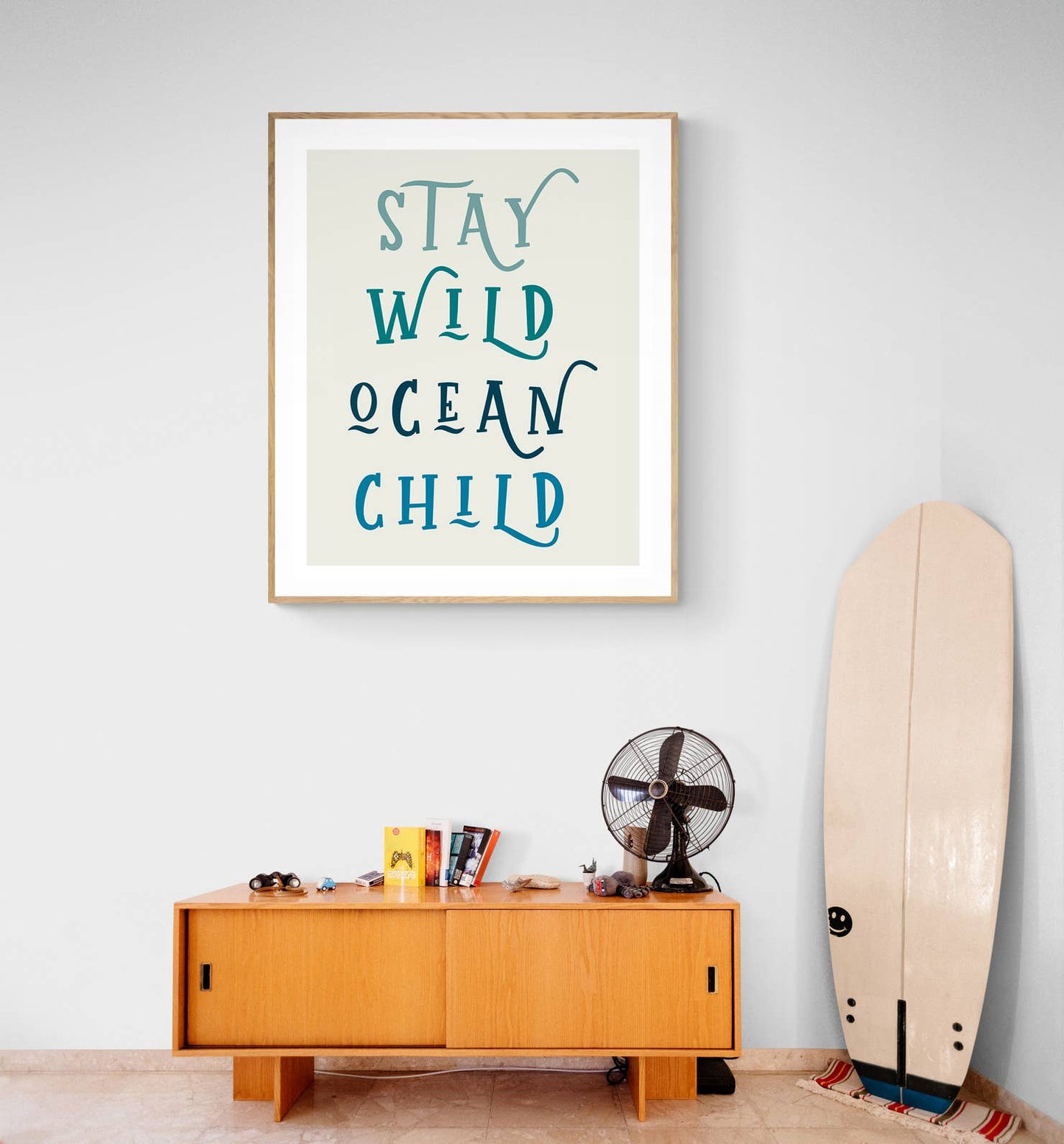 Modern Typography Art Print - Stay Wild Ocean Child  Framed