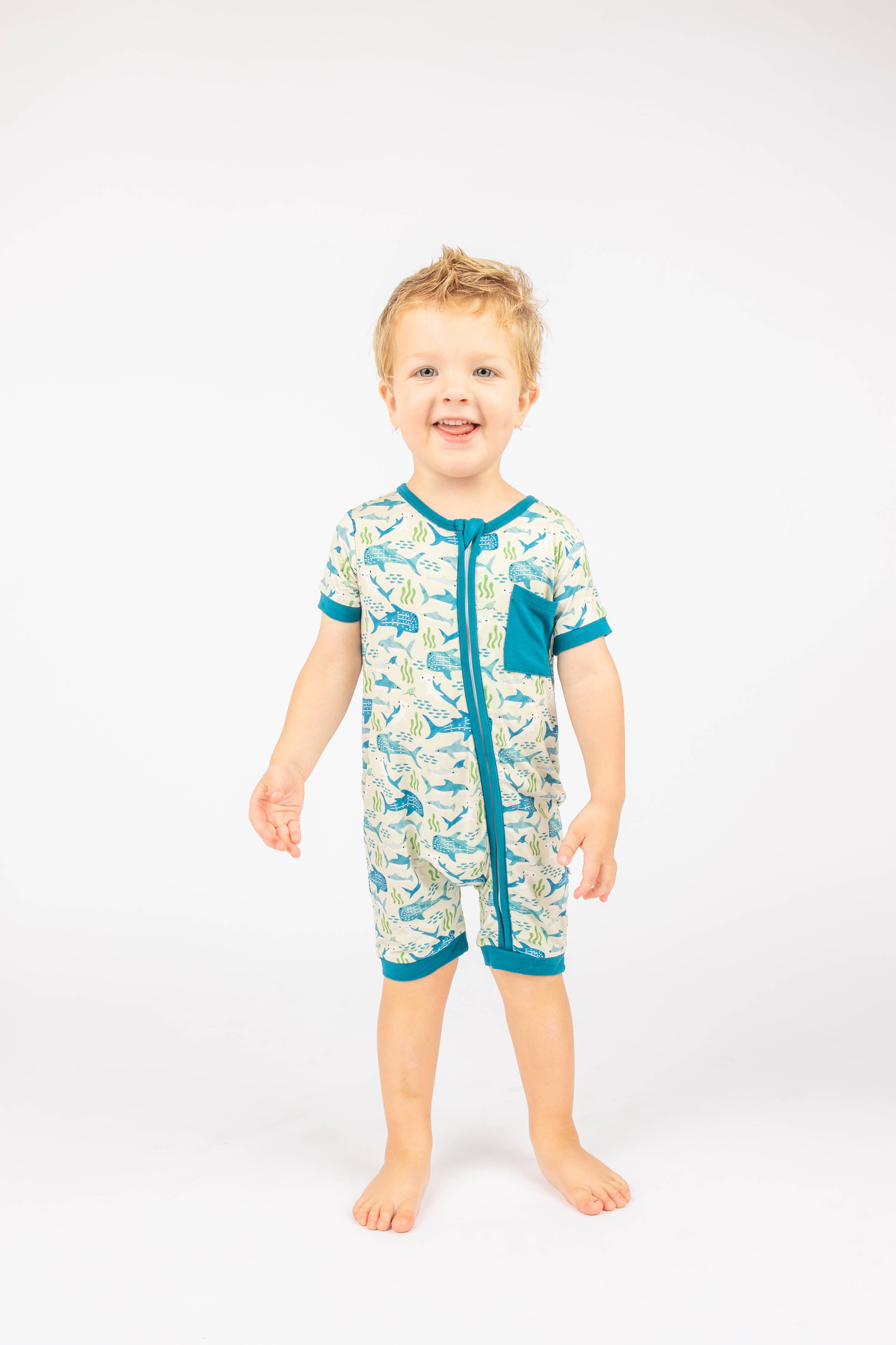 Shark Friends Bamboo Baby Shortie Romper Jumpsuit Emerson and Friends