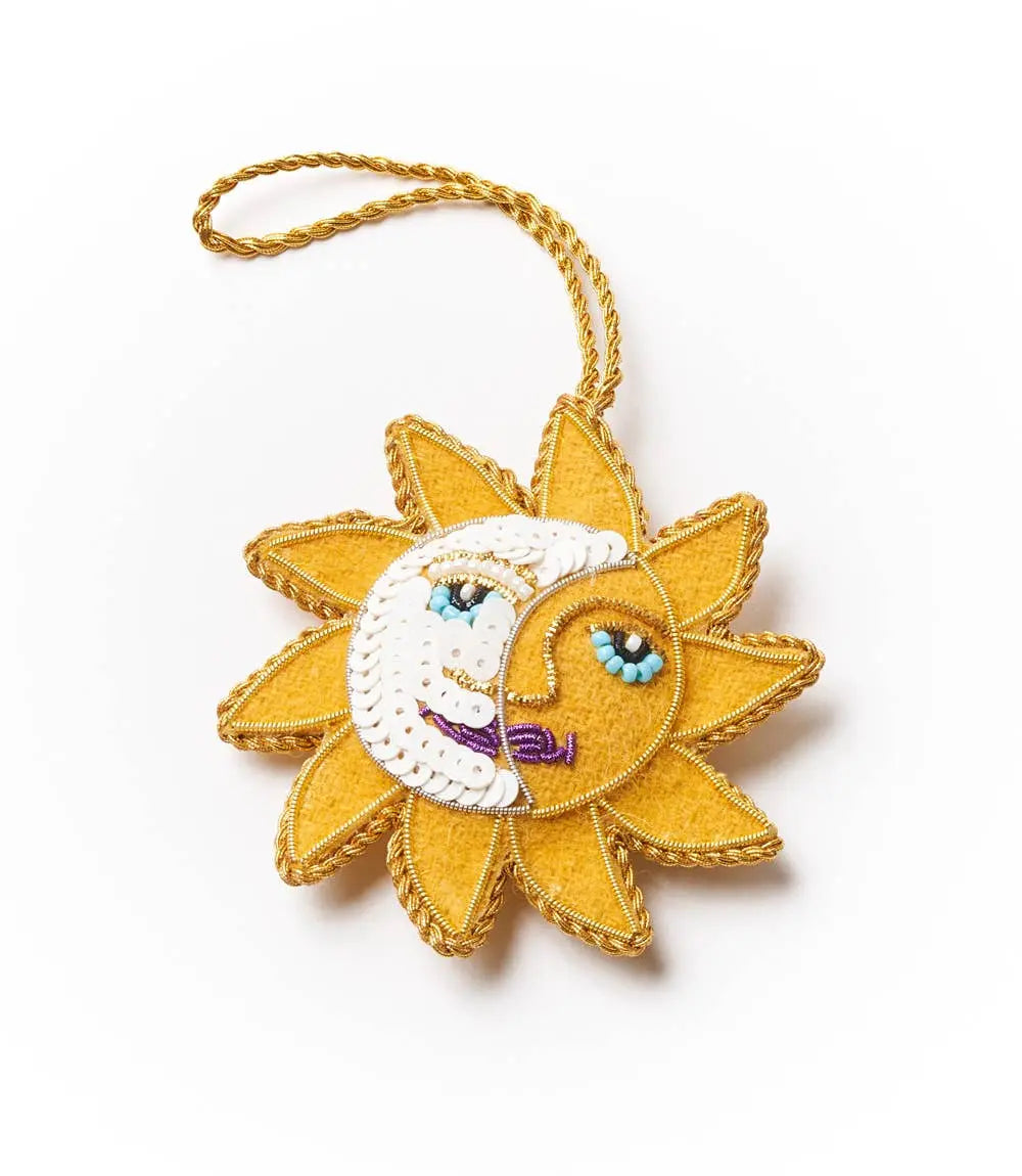 Larissa Plush Sun Moon Felt Ornament - Hand Embroidered Matr Boomie Fair Trade