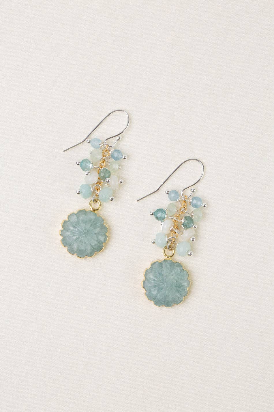Serenity Apatite, Mother Of Pearl, Amazonite Cluster Earrings