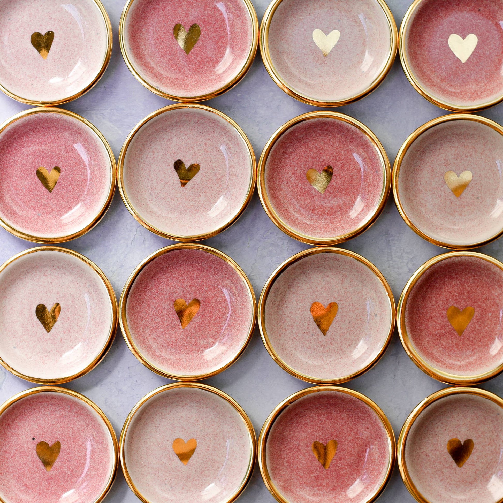 Pink Heart Ring Dish | Handmade Pottery trinket with Gold Apricity Ceramics