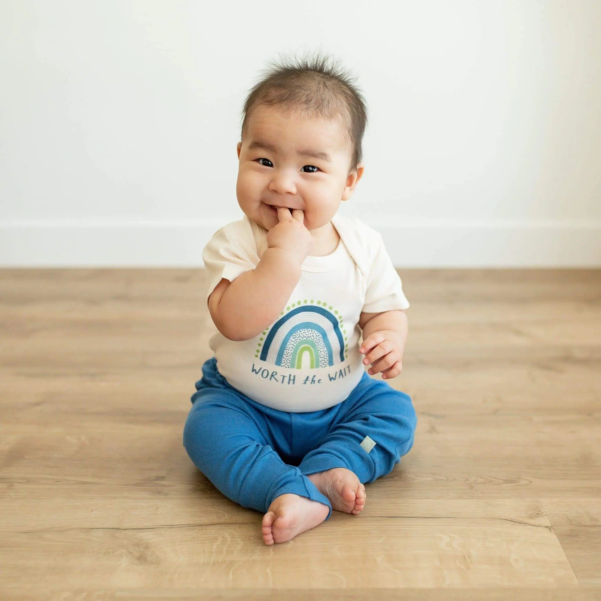 Graphic organic onesie | worth the wait Finn + Emma