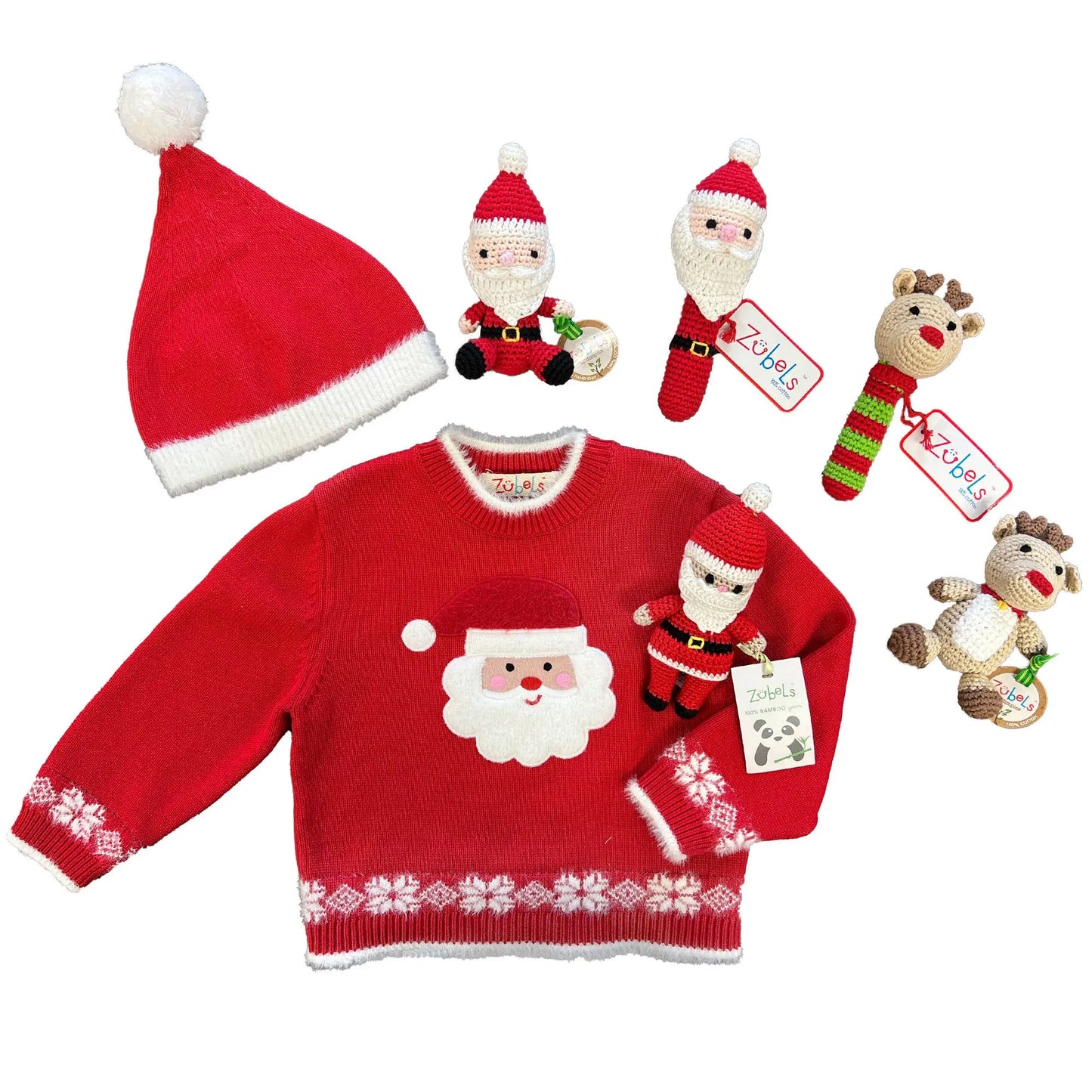 Santa Hand-Crochet Stick Rattle Petit Ami & Zubels