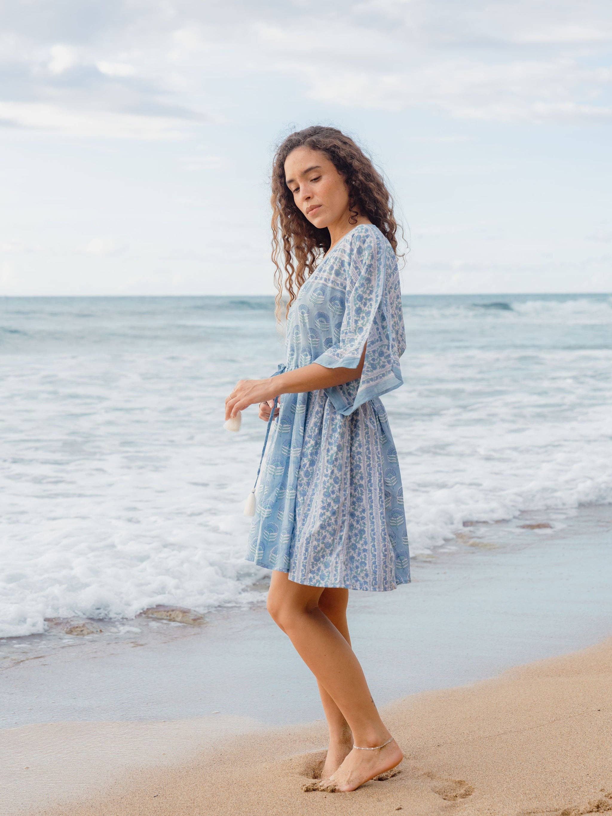 Isla Kaftan | Organic Cotton Beach Cover Up | Sea Mist Guava Lane