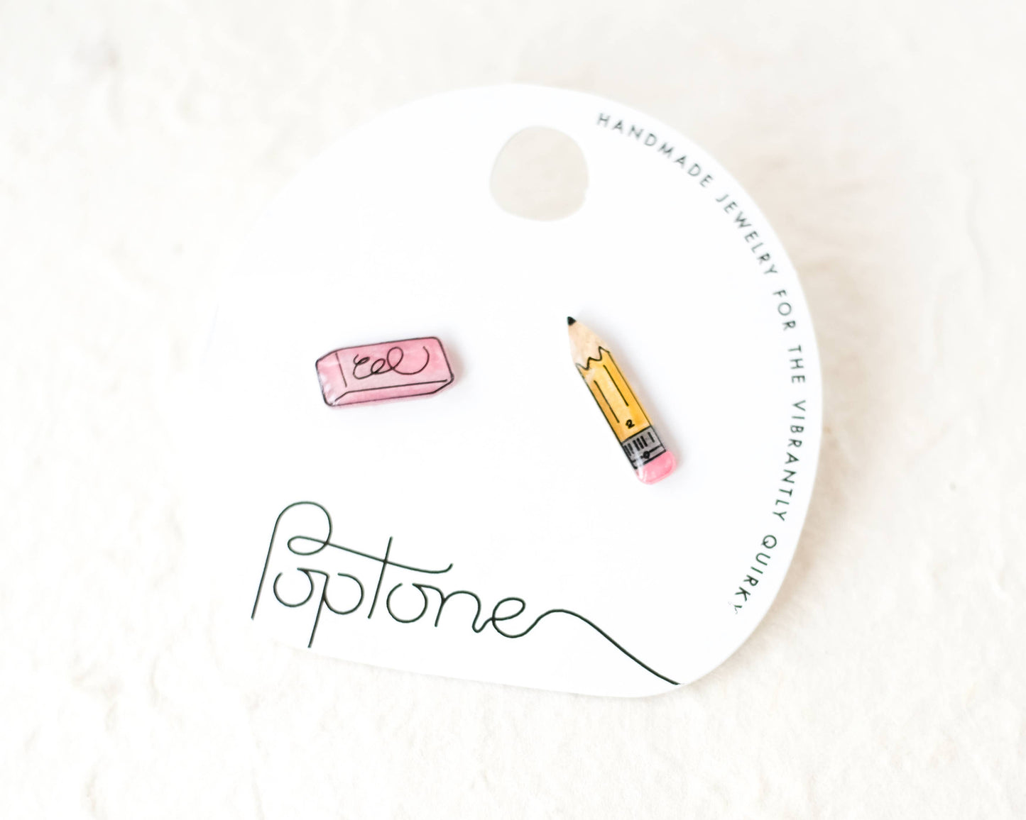 No.2 Pencil + Pink Eraser Stud Earrings