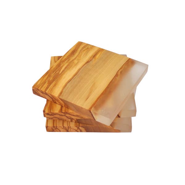 Olive Wood Coasters with Clear Resin Edge - Set of 4 Naturally Med Inc.