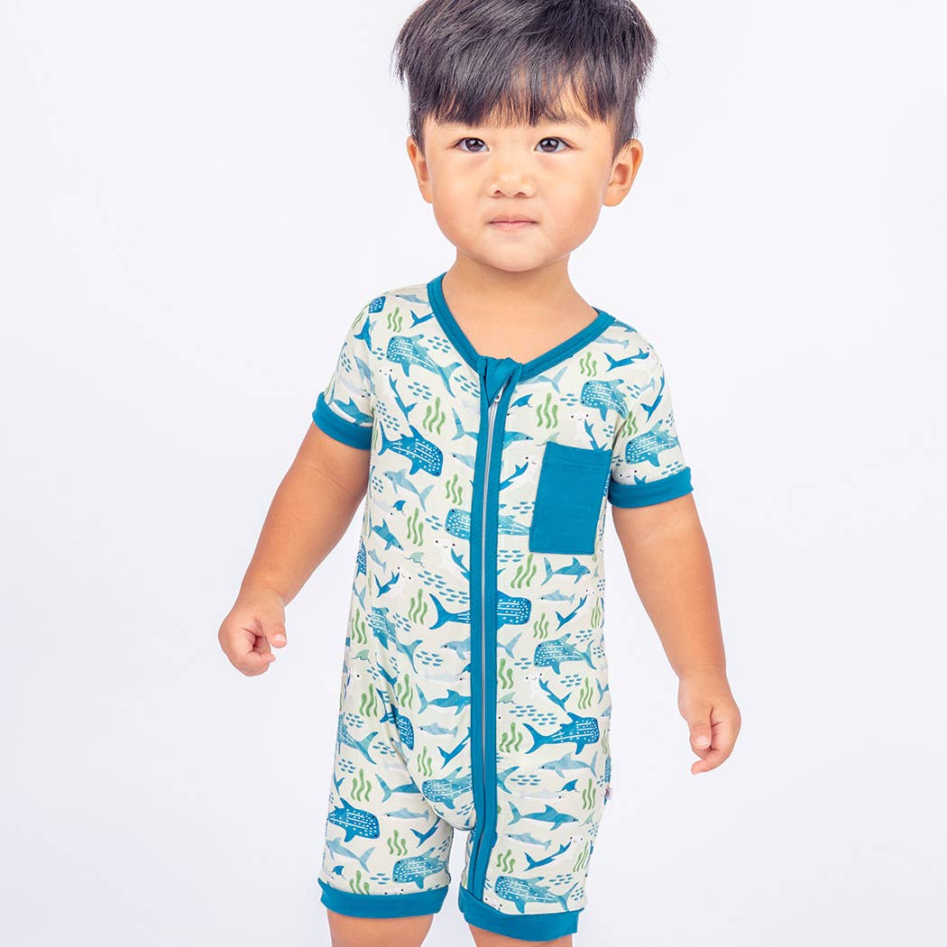 Shark Friends Bamboo Baby Shortie Romper Jumpsuit Emerson and Friends