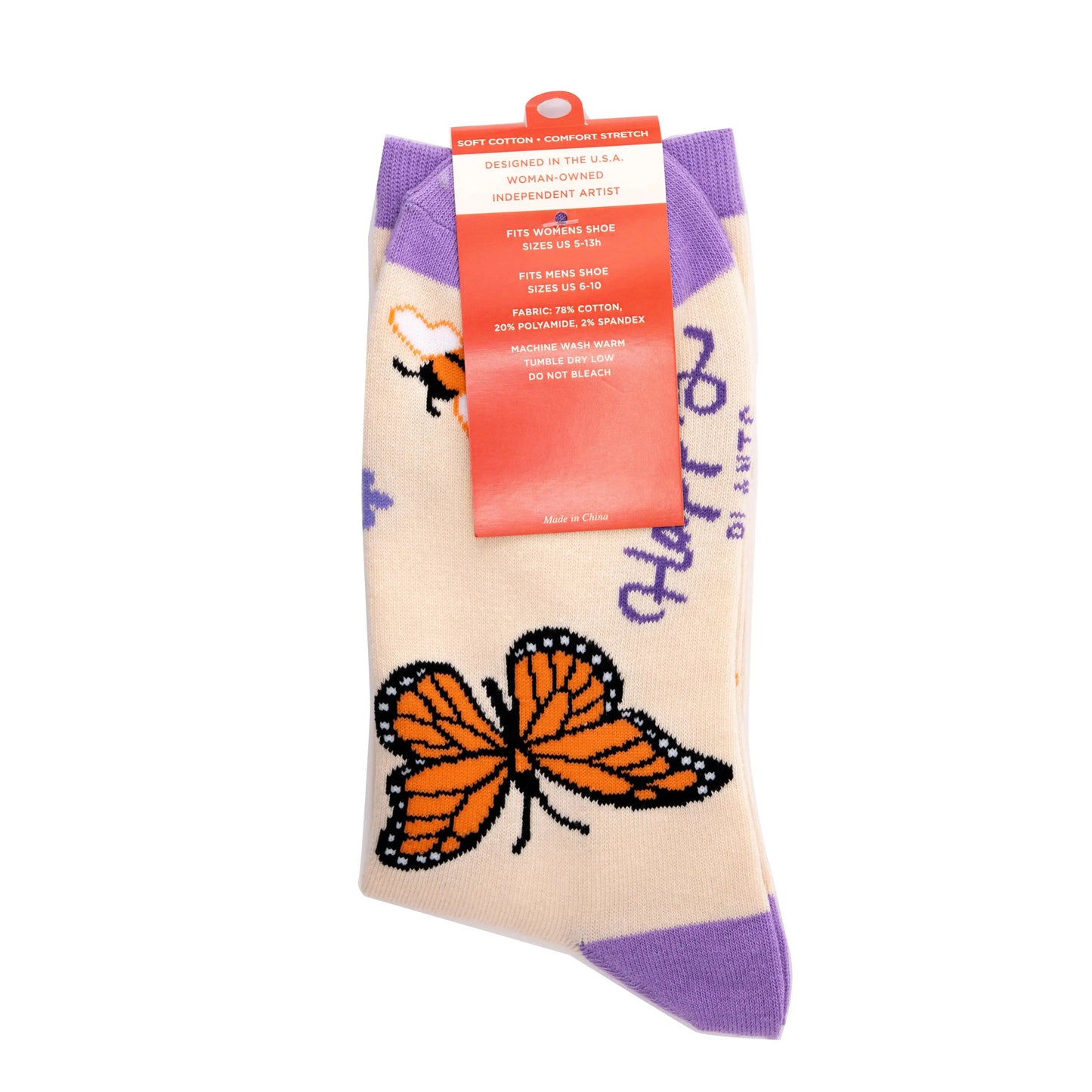 Monarch Butterfly & Honey Bees Socks - Cotton Blend Happily Plants