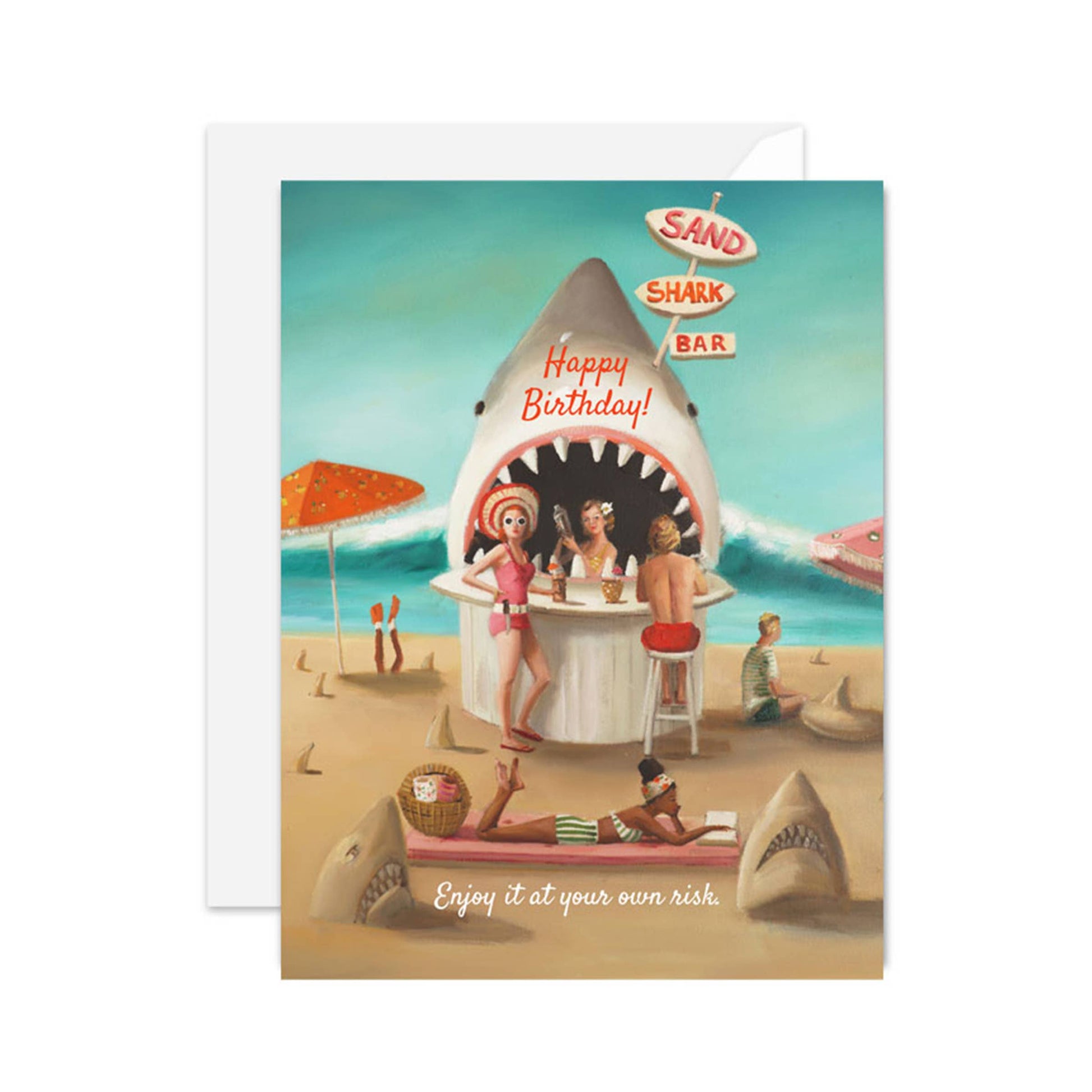 Sand Shark Bar Happy Birthday Card JANET HILL STUDIO