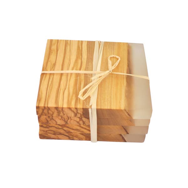 Olive Wood Coasters with Clear Resin Edge - Set of 4 Naturally Med Inc.