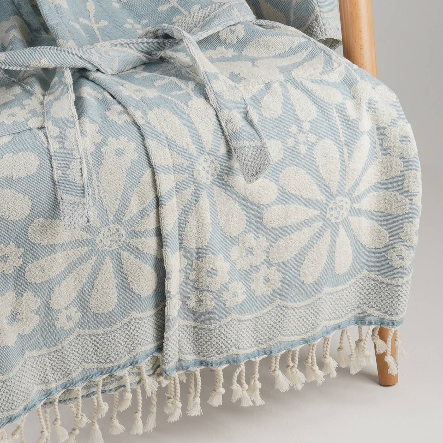 Blue Daisy Bathrobe Turkish Cotton Quick dry Resort Robe Kikoya