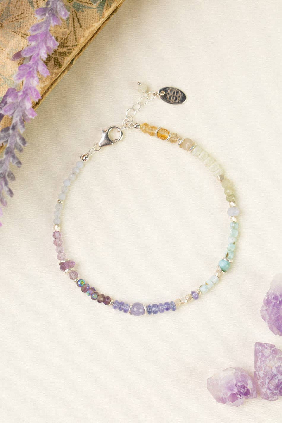 Sanctuary 7.5-8.5" Larimar, Amethyst, Green Cats Eye Simple Bracelet
