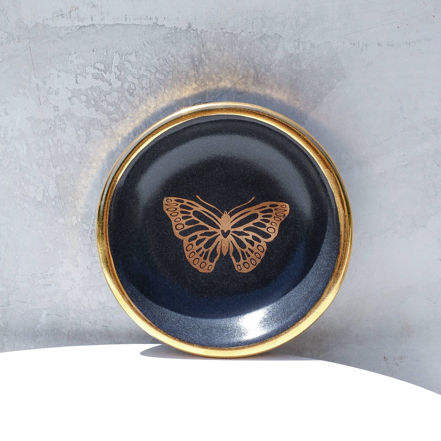 Gold Butterfly Ring Dish | Handmade Pottery Trinket (Black) Apricity Ceramics