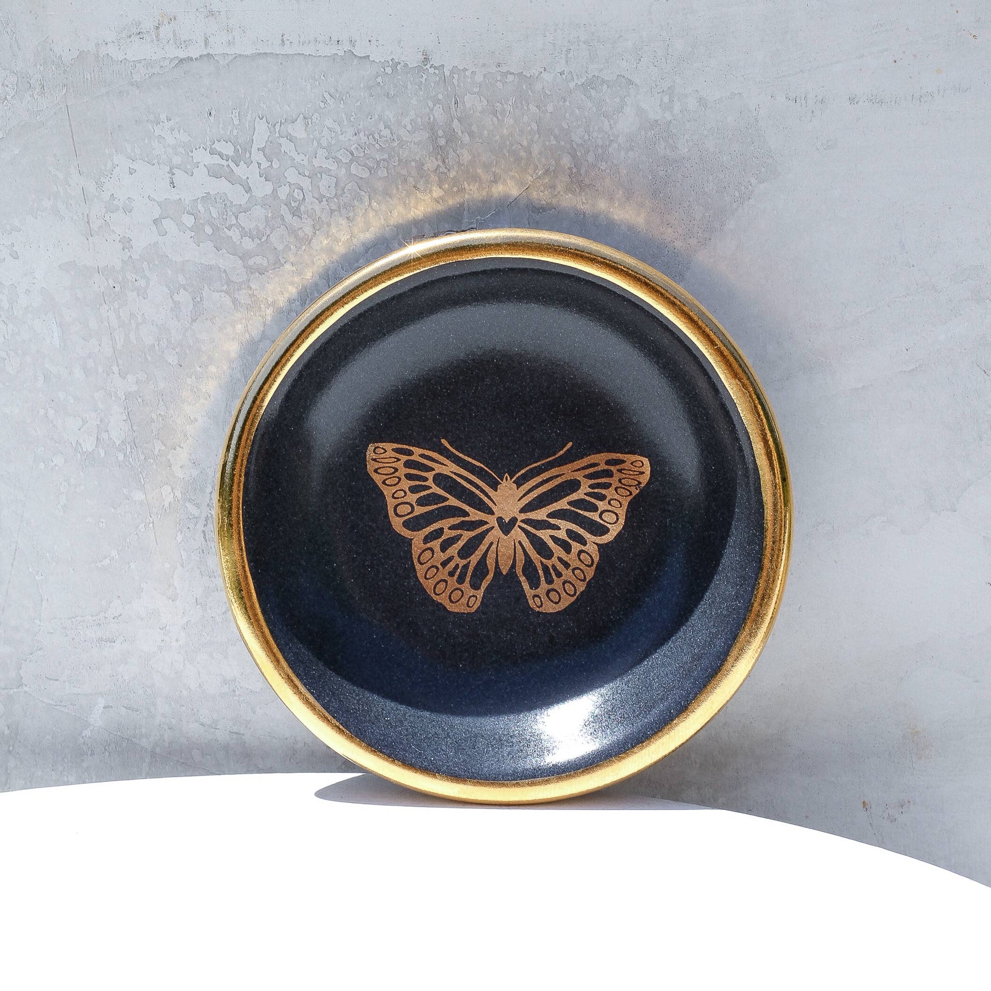 Gold Butterfly Ring Dish | Handmade Pottery Trinket (Black) Apricity Ceramics