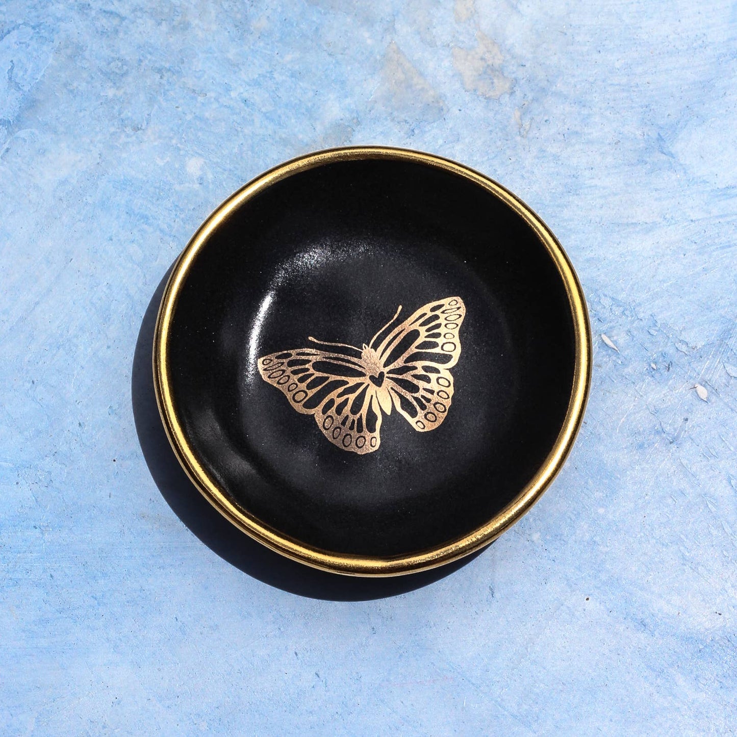 Gold Butterfly Ring Dish | Handmade Pottery Trinket (Black) Apricity Ceramics