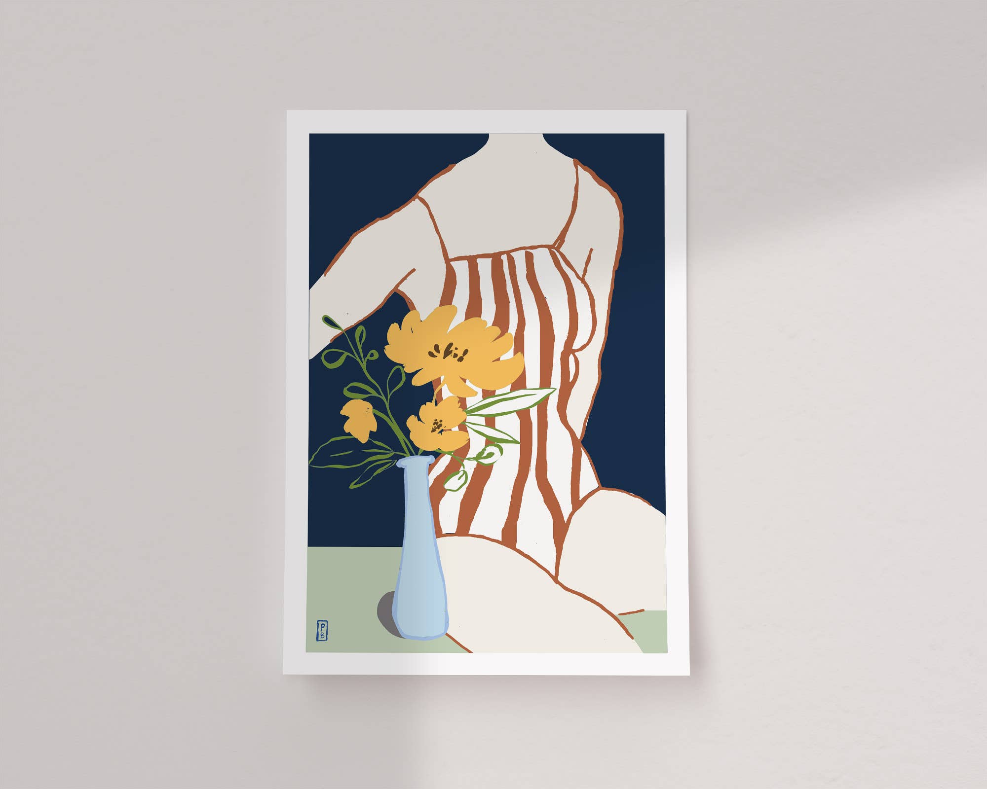 Figurative Floral Art Print – Woman with Yellow Flowers