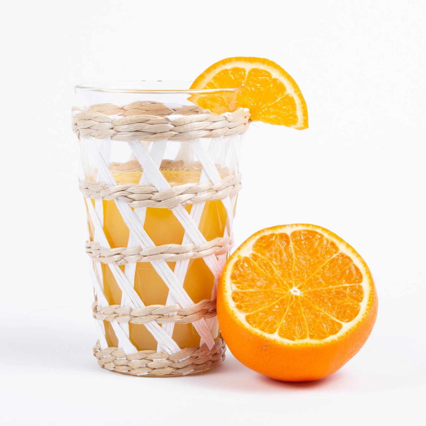 White Rattan Tumbler Glass Set of 4