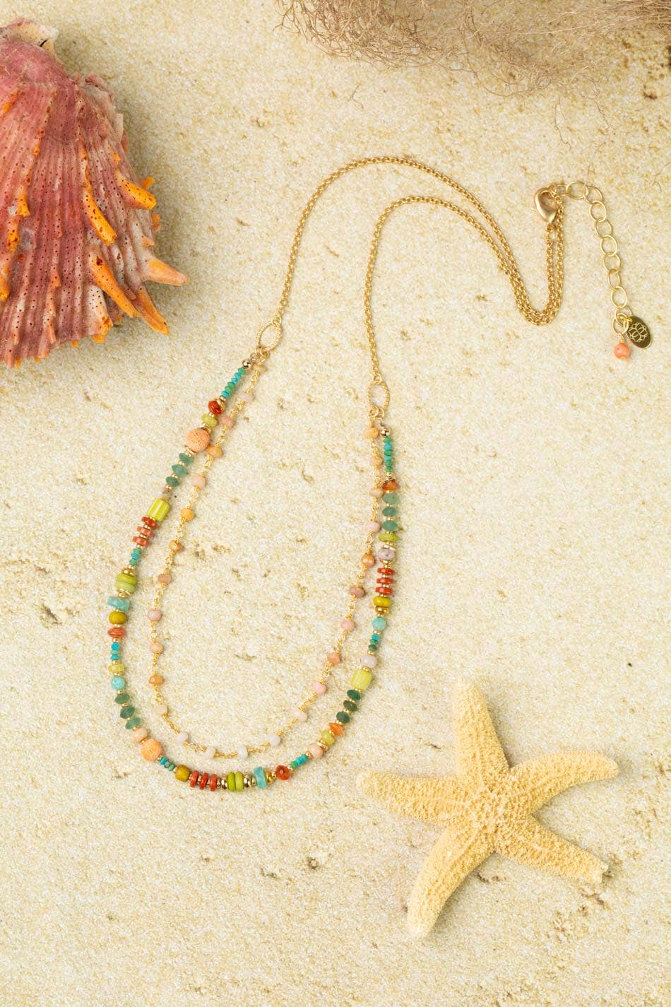 Mango Tango 24.5-26.5" Turquoise, Red Jasper, Amazonite Multistrand Necklace