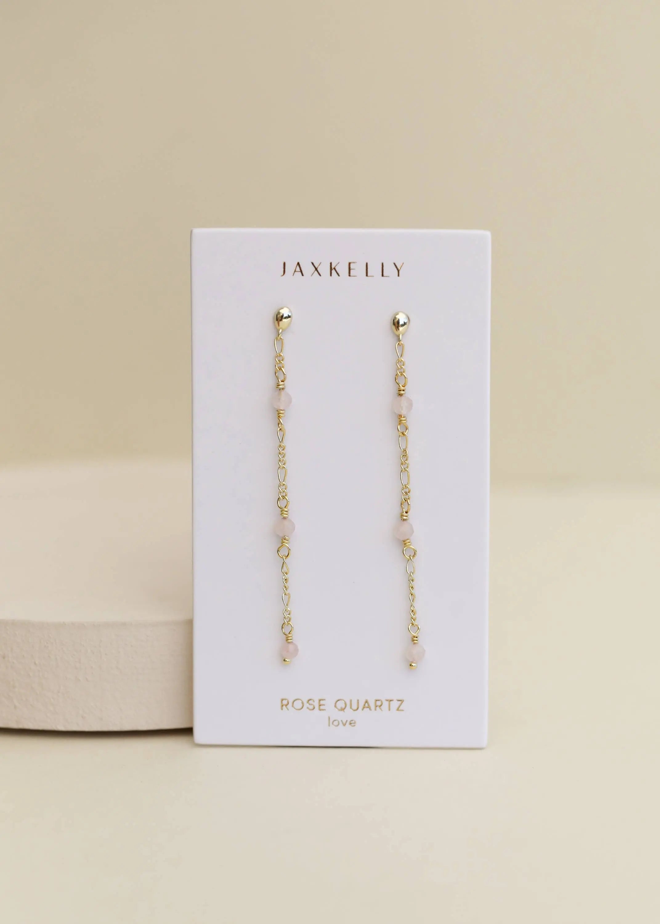 Gemstone Chain Drop Earring - Rose Quartz JaxKelly