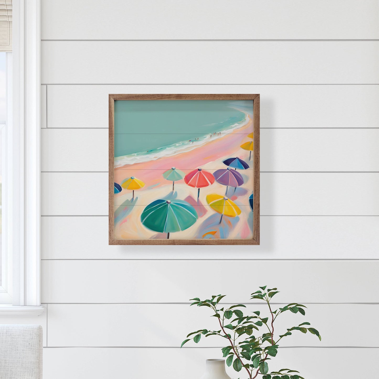 Pink Beach With Umbrellas