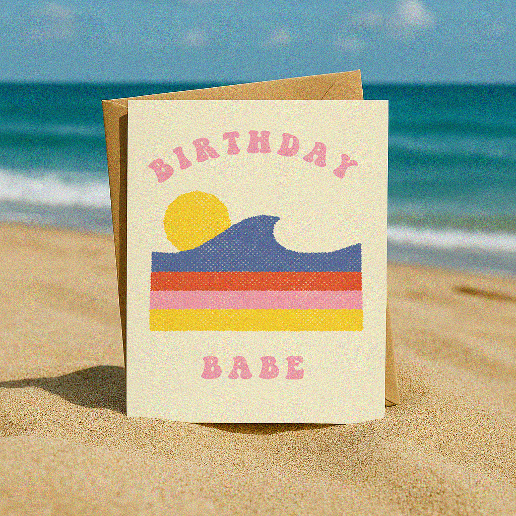 Birthday Babe Card | Retro Beach Birthday Card | Summer