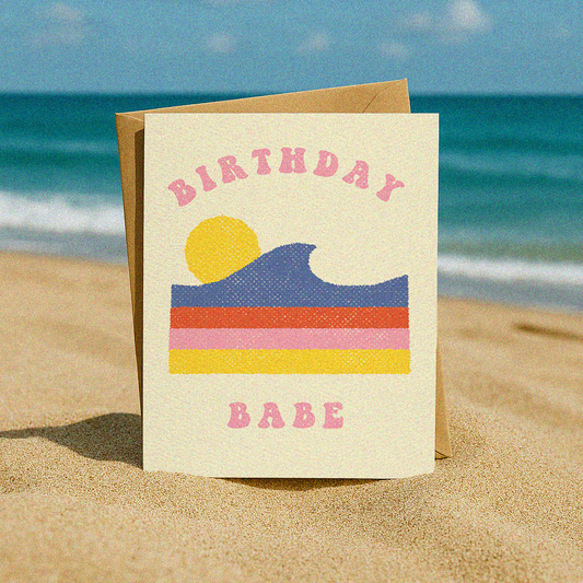 Birthday Babe Card | Retro Beach Birthday Card | Summer