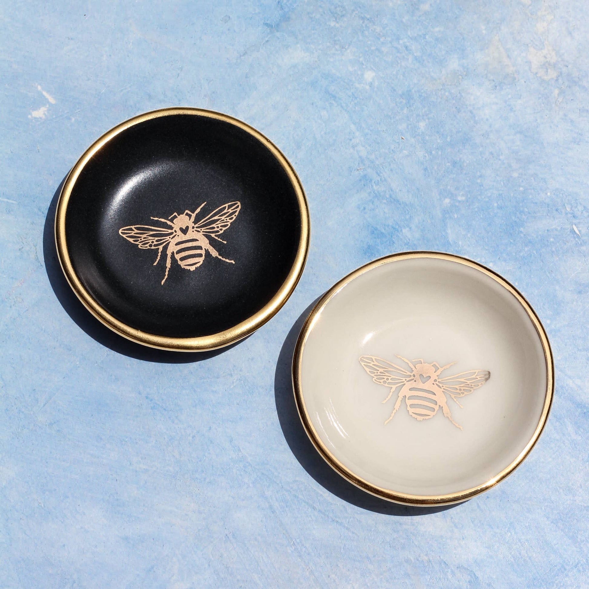 Gold Bee Ring Dish | Handmade Pottery Trinket Dish (white) Apricity Ceramics