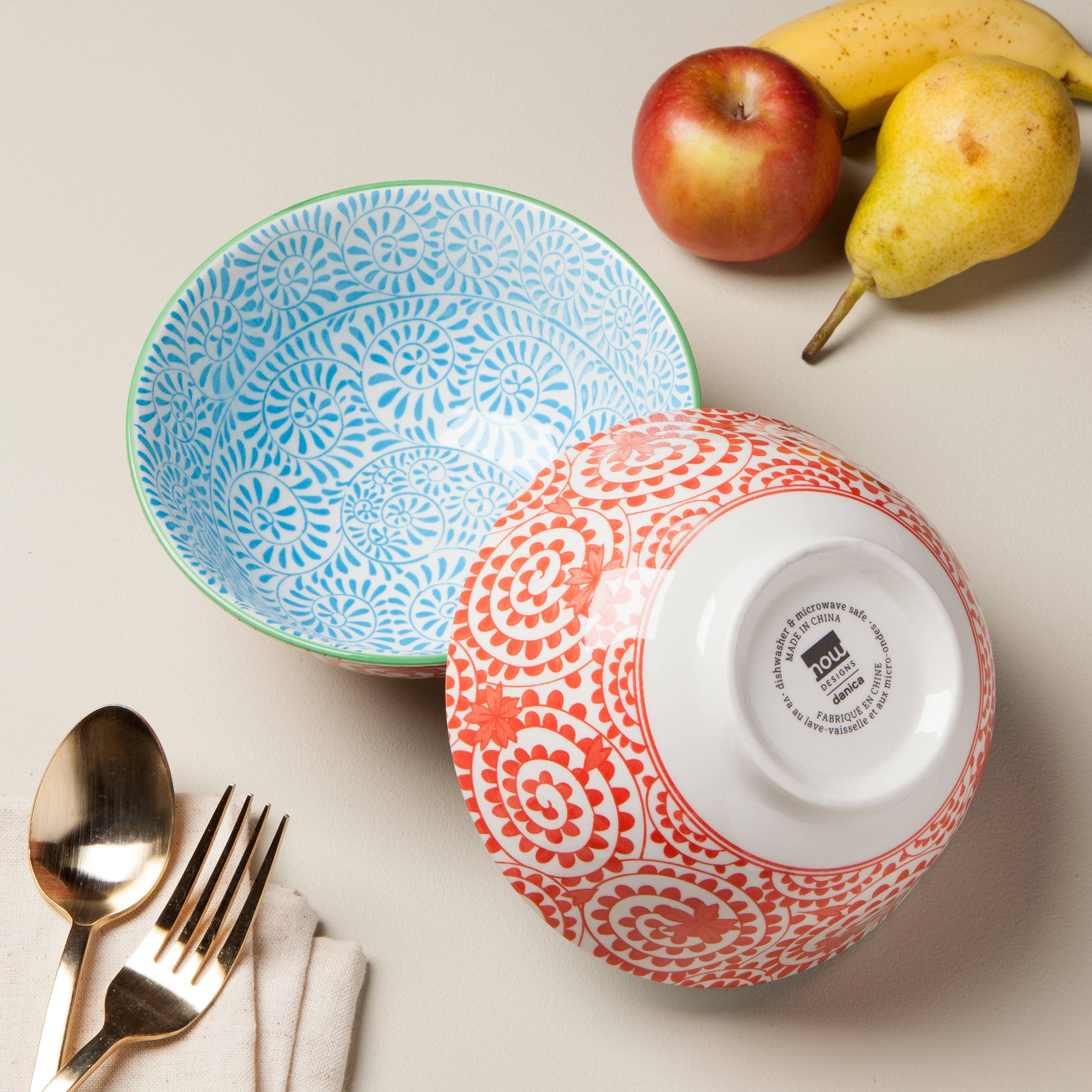 Orange and Blue Swirls Stamped Bowl 6 inch Now Designs by Danica